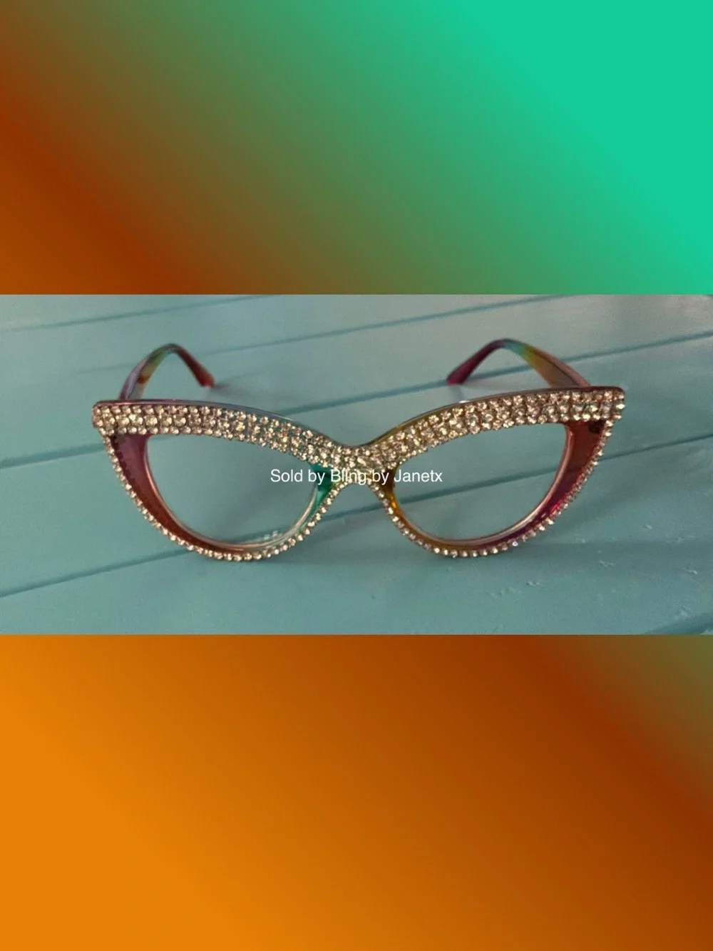 Bling Rhinestone Cat Eye Sunglasses - Multi Color - Clear Lenses